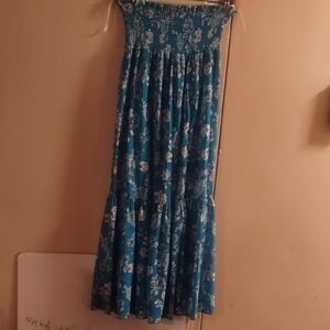 Blue Life Floral Maxi Skirt in Blue and White